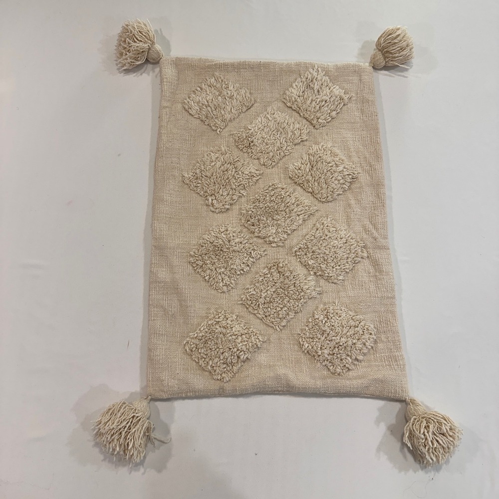 H&M‎ Home Tufted Diamond Tassel Cushion Cover 16x24 Beige Cotton | Boho Scandi